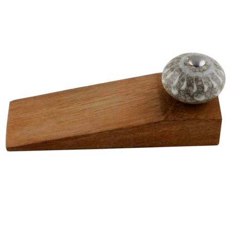 2 Pieces White Crackle Wheel Ceramic Wooden Door Stopper